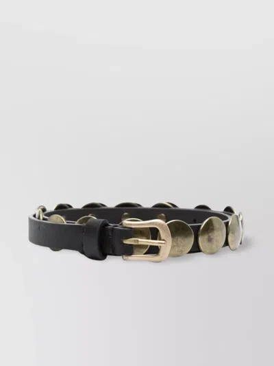 Golden Goose Belt Trinidad Thin Washed Leather Flesh Side With Studs In Black