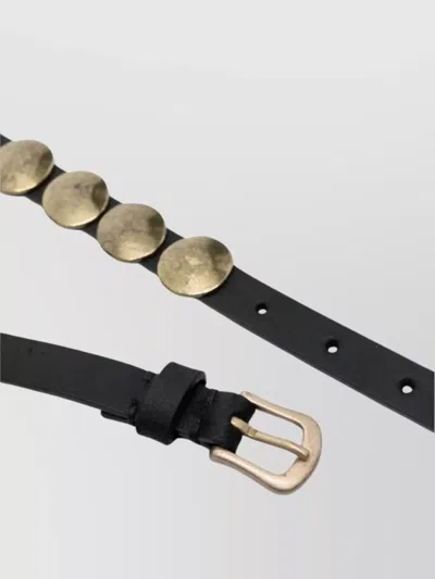 Golden Goose Belt Trinidad Thin Washed Leather Flesh Side With Studs In Black