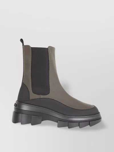 Stuart Weitzman Chunky Sole Ankle Boot With Elastic Panels In Gray