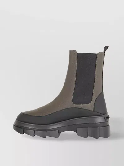 Stuart Weitzman Chunky Sole Ankle Boot With Elastic Panels In Gray