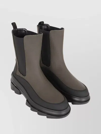 Stuart Weitzman Chunky Sole Ankle Boot With Elastic Panels In Gray