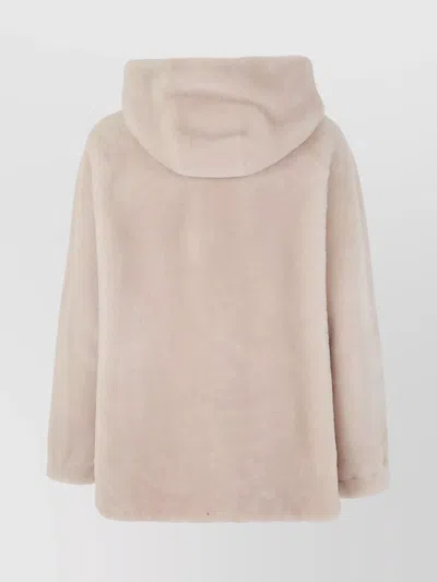 Blancha Shearling Jacket Hood Side Pockets In Neutral