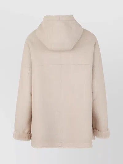Blancha Shearling Jacket Hood Side Pockets In Neutral