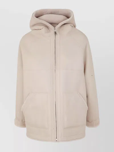 Blancha Shearling Jacket Hood Side Pockets In Neutral