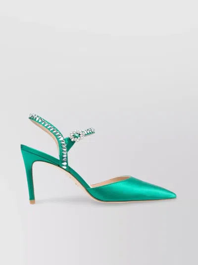 Stuart Weitzman Green Satin Slingback