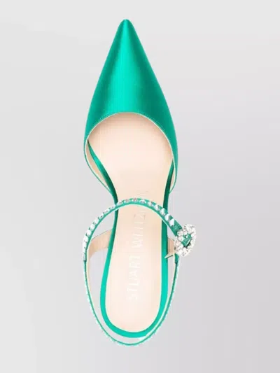 Stuart Weitzman Green Satin Slingback