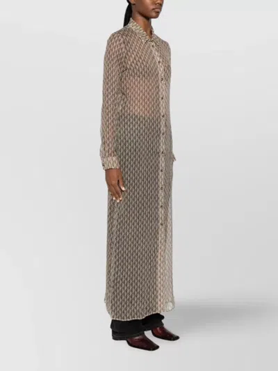 Marine Serre Moon Diamant Print Chiffon Long Dress In Brown