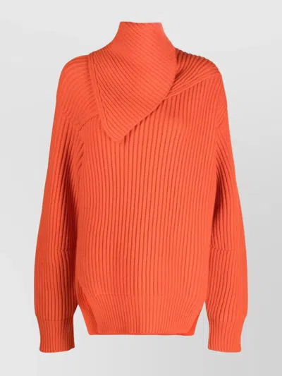 Jil Sander Foldover-neck Ribbed Wool Jumper In Orange
