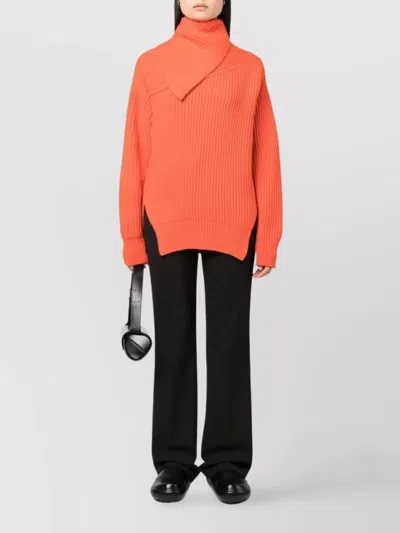 Jil Sander Foldover-neck Ribbed Wool Jumper In Orange