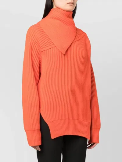 Jil Sander Foldover-neck Ribbed Wool Jumper In Orange