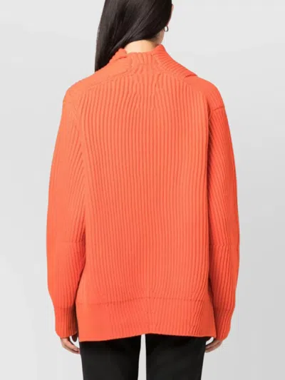 Jil Sander Foldover-neck Ribbed Wool Jumper In Orange