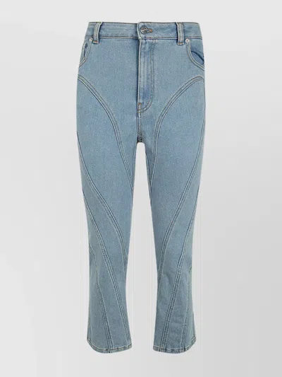 Mugler Cropped Jeans With Belt Loops And Pockets In Blue
