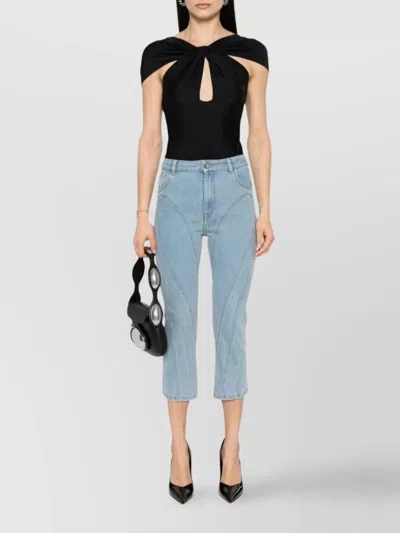 Mugler Cropped Jeans With Belt Loops And Pockets In Blue