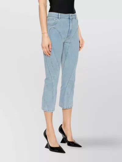 Mugler Cropped Jeans With Belt Loops And Pockets In Blue