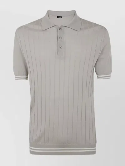 Kiton Ribbed Texture Polo Shirt With Striped Accents In White
