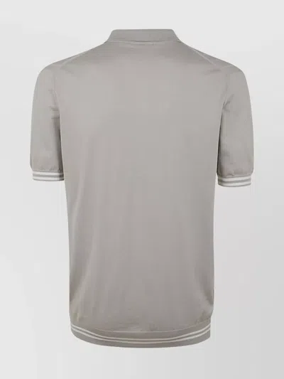 Kiton Ribbed Texture Polo Shirt With Striped Accents In White