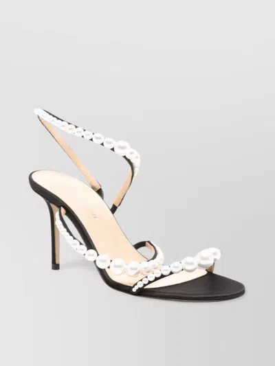 Mach&mach Mach & Mach Women Sirene Satin Round Toe Pearl Sandals In Black