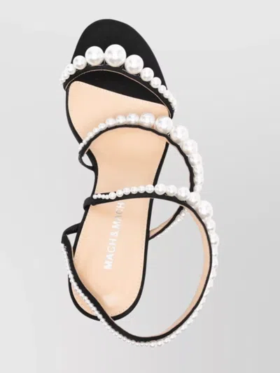 Mach&mach Mach & Mach Women Sirene Satin Round Toe Pearl Sandals In Black