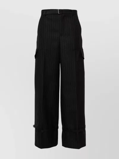 Sacai Pinstripe Trousers Featuring Cargo Pockets In Black