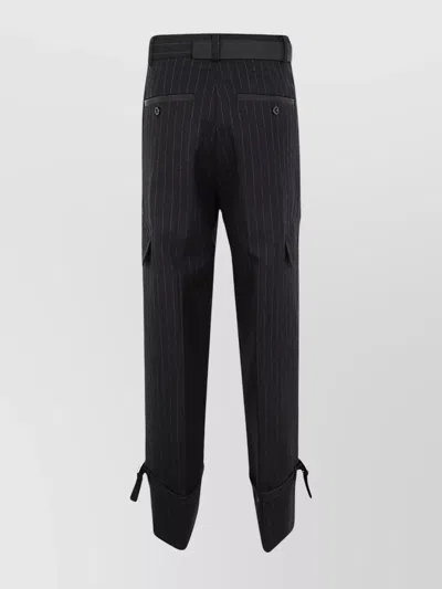 Sacai Pinstripe Trousers Featuring Cargo Pockets In Black