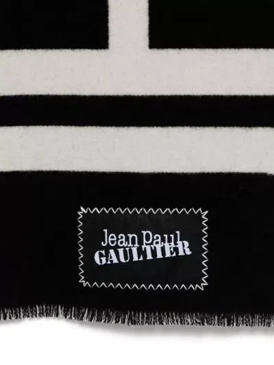 Jean Paul Gaultier Wool Scarf Logo Fringed Edges Rectangular Shape In Black