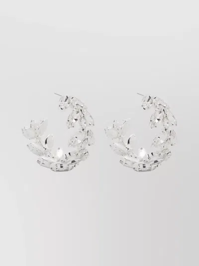 Magda Butrym Crystal Hoop Earrings Leaf Embellishments