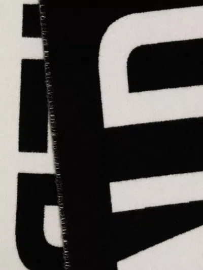 Jean Paul Gaultier Wool Scarf Logo Fringed Edges Rectangular Shape In Black