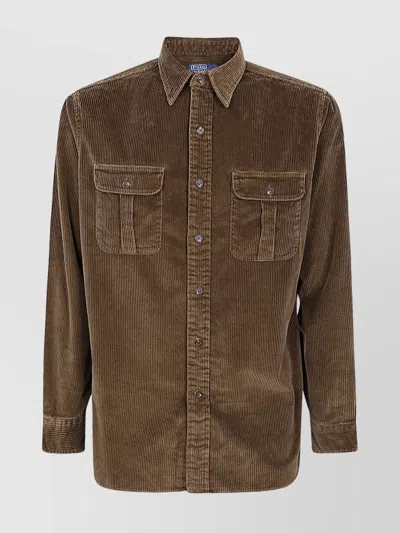 Polo Ralph Lauren Wide Wale Corduroy Sport Shirt In Brown