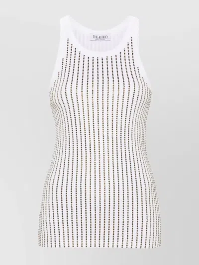 Attico Ribbed Jersey Tank Top With Rhinestones In White