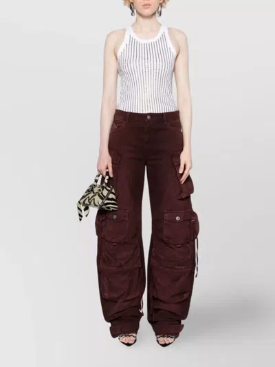 Attico Ribbed Jersey Tank Top With Rhinestones In White