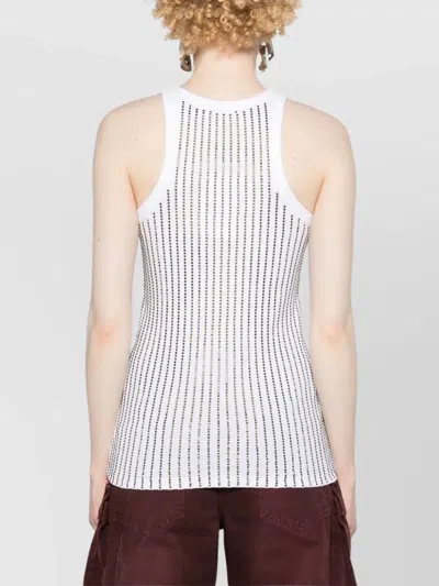 Attico Ribbed Jersey Tank Top With Rhinestones In White