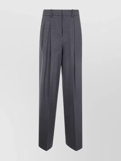 Theory Pleated Belt Loop Buttoned Back Trousers In Blue