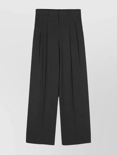 Theory Pleated Belt Loop Buttoned Back Trousers In Blue