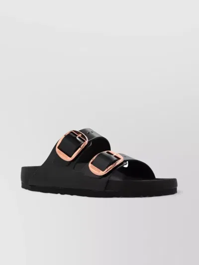 Birkenstock Arizona Big Buckle Slide In Shiny Leather In Black