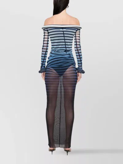 Jean Paul Gaultier Mesh Boat Neck Long Dress With 3d Collar And Cuff In Multi