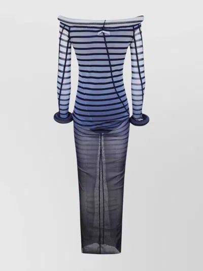 Jean Paul Gaultier Mesh Boat Neck Long Dress With 3d Collar And Cuff In Multi