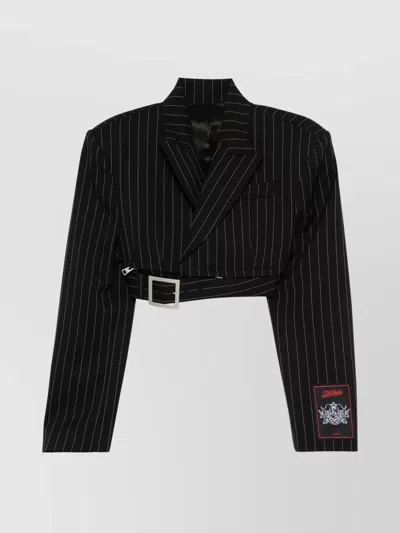 Jean Paul Gaultier Tailored Pinstripe Wool Cropped Jacket In Black