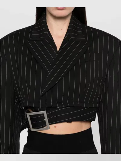 Jean Paul Gaultier Tailored Pinstripe Wool Cropped Jacket In Black