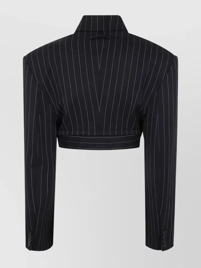 Jean Paul Gaultier Tailored Pinstripe Wool Cropped Jacket In Black