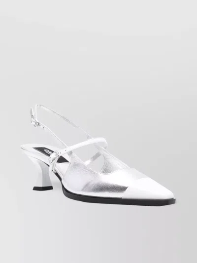 Carel Paris Mid Heel Pointed Toe Two-tone Sandal In Silver