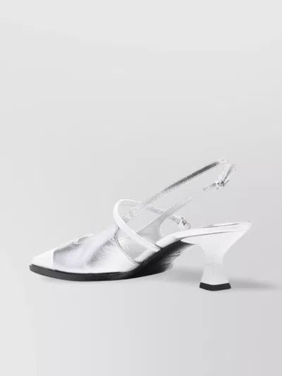 Carel Paris Mid Heel Pointed Toe Two-tone Sandal In Silver