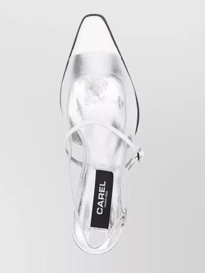 Carel Paris Mid Heel Pointed Toe Two-tone Sandal In Silver