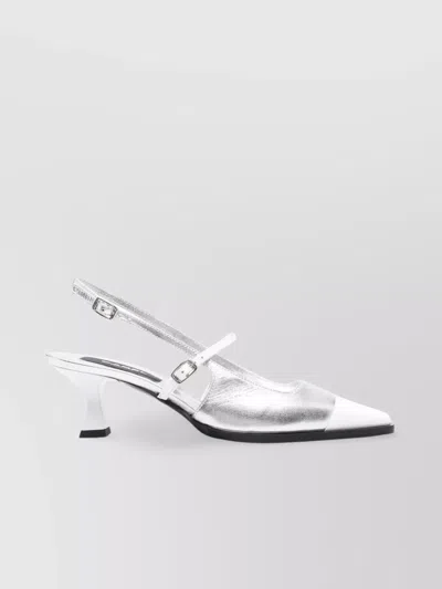 Carel Paris Mid Heel Pointed Toe Two-tone Sandal In Silver