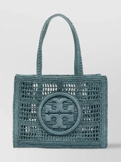 Tory Burch Small Tote With Hand-crocheted Woven Design In Blue
