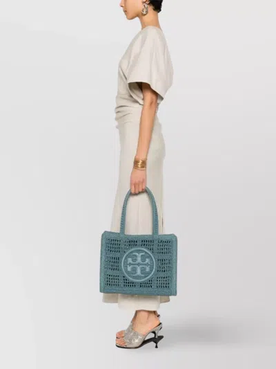 Tory Burch Small Tote With Hand-crocheted Woven Design In Blue