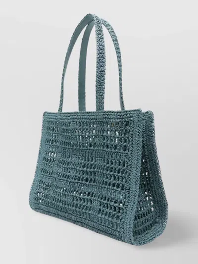 Tory Burch Small Tote With Hand-crocheted Woven Design In Blue