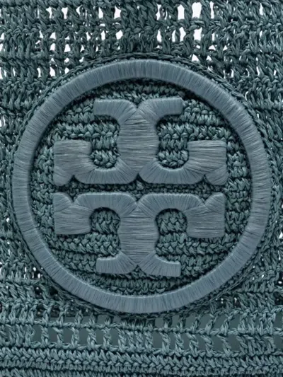 Tory Burch Small Tote With Hand-crocheted Woven Design In Blue