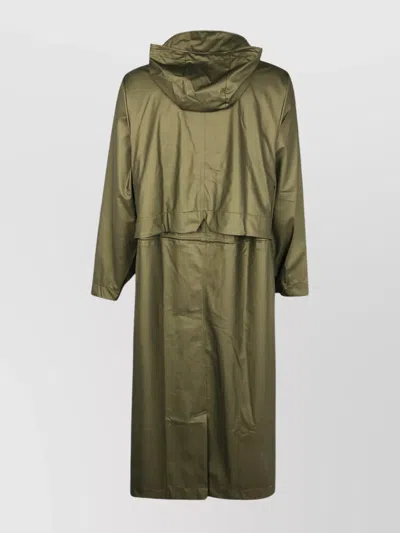 Rains Long Jacket Hood Drawstring Waist In Green