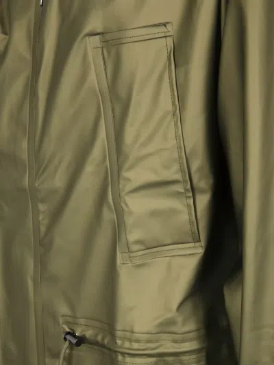 Rains Long Jacket Hood Drawstring Waist In Green