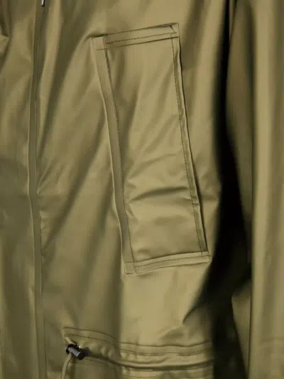 Rains Long Jacket Hood Drawstring Waist In Green